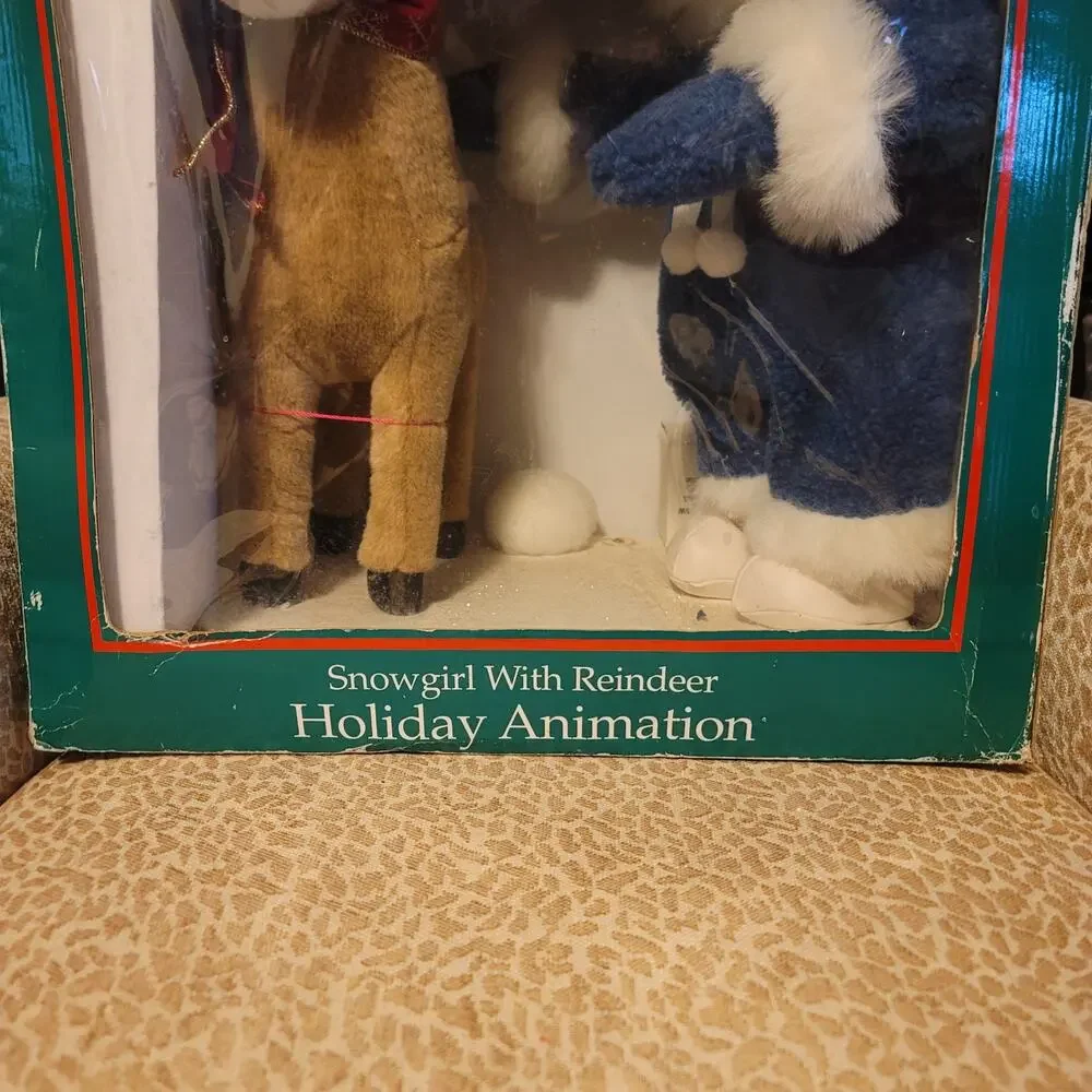 Holiday Animation Vintage 98 Snowgirl Reindeer Christmas Figure Set BLUE No cord